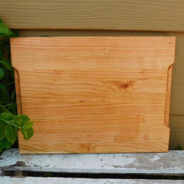 Cherry Wood Edge Grain Cutting Board with Beveled Edge & Hand Grooves On Sides