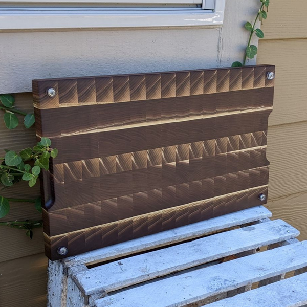 Large Black Walnut End Grain Cutting Board with Hand Grooves and Clear Rubber Grip Feet