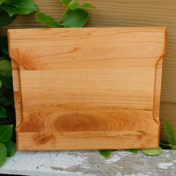 Small Cherry Wood Edge Grain Cutting Board with Beveled Edge & Hand Grooves On Sides