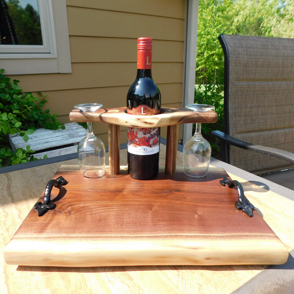 Black Walnut Wine Charcuterie Board with Wine Glasses