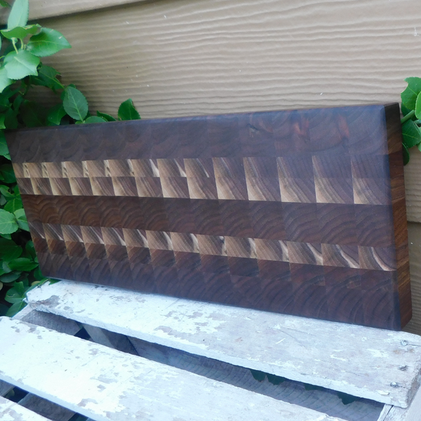 Black Walnut End Grain Cutting Board with Beveled Edge