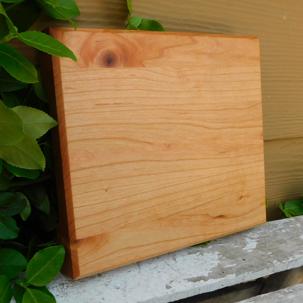 Small Cherry Wood Edge Grain Cutting Board with Beveled Edge & Hand Grooves On Sides