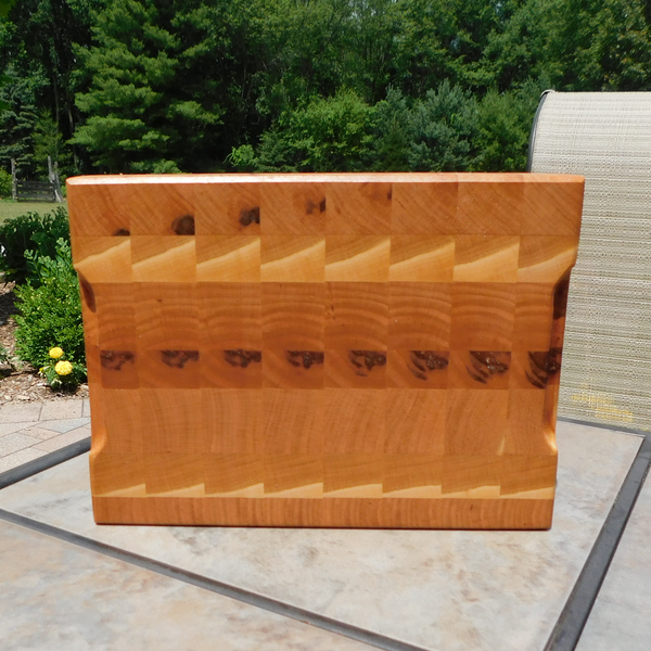 Cherry Wood End Grain Cutting Board with a Beveled Edge & Hand Grooves On Sides