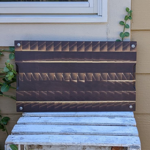 Large Black Walnut End Grain Cutting Board with Hand Grooves and Clear Rubber Grip Feet