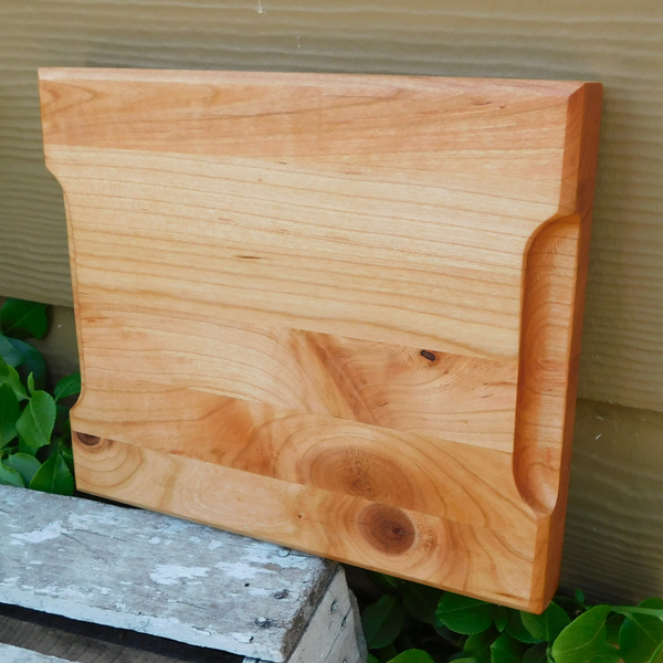 Small Cherry Wood Edge Grain Cutting Board with Beveled Edge & Hand Grooves On Sides