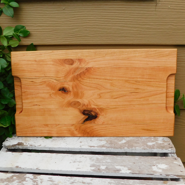 Cherry Wood Edge Grain Cutting Board with Beveled Edge & Hand Grooves On Sides