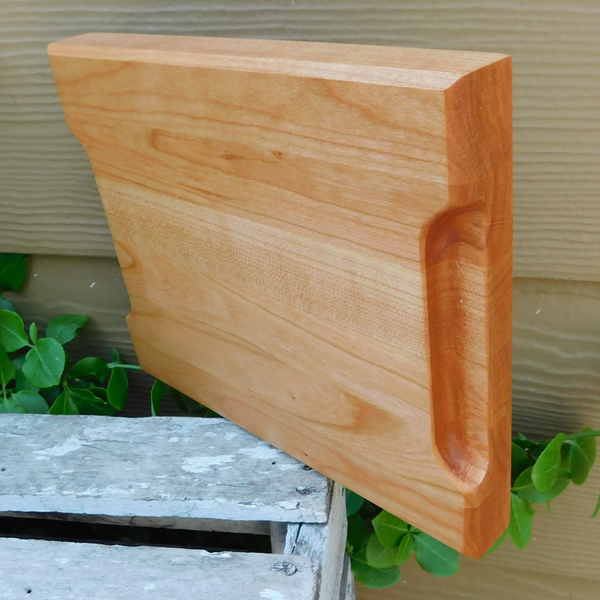 Small Cherry Wood Edge Grain Cutting Board with Beveled Edge & Hand Grooves On Sides