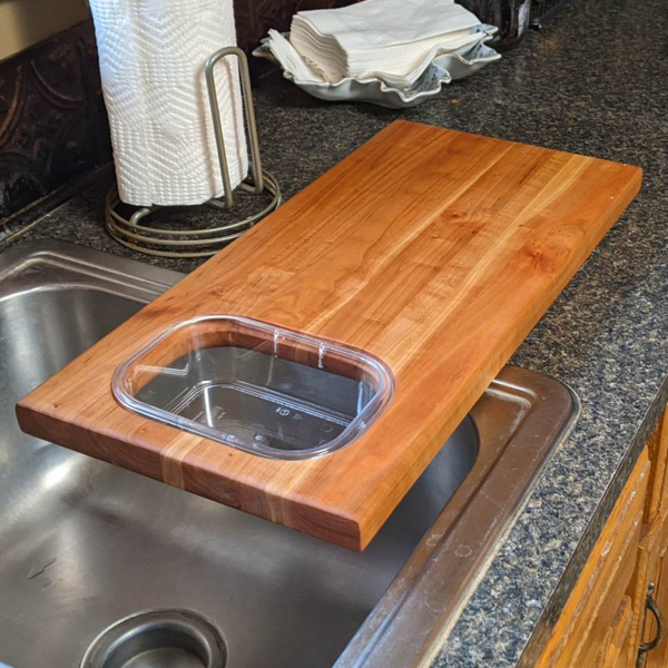 Over The Counter Cherry Wood Edge Grain Cutting Board, Includes Rubbermaid Tupperware & Clear Rubber Grip Feet
