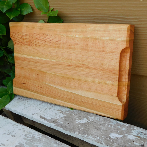 Cherry Wood Edge Grain Cutting Board with Beveled Edge & Hand Grooves On Sides