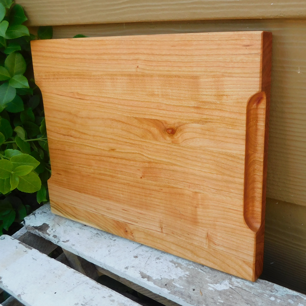 Cherry Wood Edge Grain Cutting Board with Beveled Edge & Hand Grooves On Sides