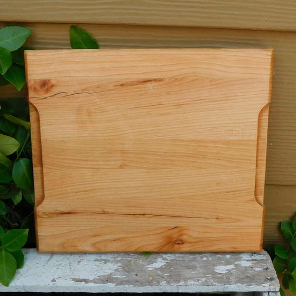 Small Cherry Wood Edge Grain Cutting Board with Beveled Edge & Hand Grooves On Sides