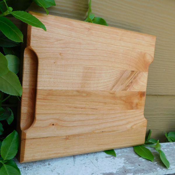 Small Cherry Wood Edge Grain Cutting Board with Beveled Edge & Hand Grooves On Sides
