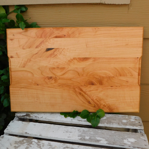 Cherry Wood Edge Grain Cutting Board with Beveled Edge & Hand Grooves On Sides