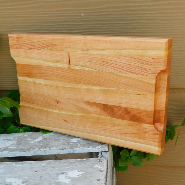 Cherry Wood Edge Grain Cutting Board with Beveled Edge & Hand Grooves On Sides