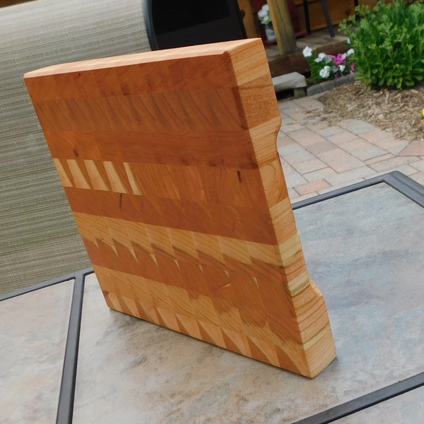 Cherry Wood End Grain Cutting Board with a Beveled Edge & Hand Grooves On Sides