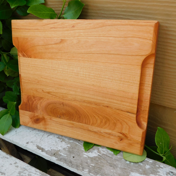 Small Cherry Wood Edge Grain Cutting Board with Beveled Edge & Hand Grooves On Sides