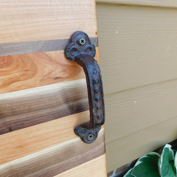 Cherry Wood & Black Walnut Edge Grain Cutting Board with Cast Iron Handles, Clear Rubber Grip Feet & a Beveled Edge