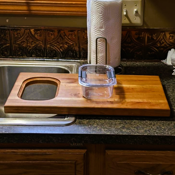 Over The Counter Cherry Wood Edge Grain Cutting Board, Includes Rubbermaid Tupperware & Clear Rubber Grip Feet