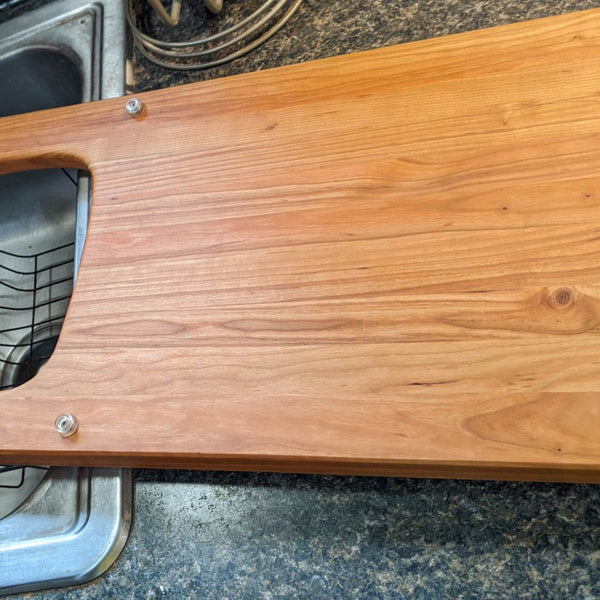 Cherry Wood Edge Grain Cutting Board with Colander and Clear Rubber Grip Feet