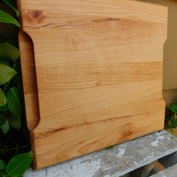 Small Cherry Wood Edge Grain Cutting Board with Beveled Edge & Hand Grooves On Sides