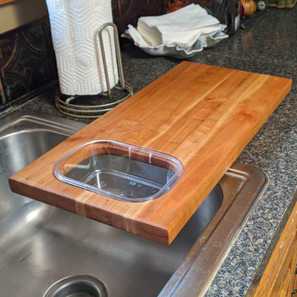 Over The Counter Cherry Wood Edge Grain Cutting Board, Includes Rubbermaid Tupperware & Clear Rubber Grip Feet