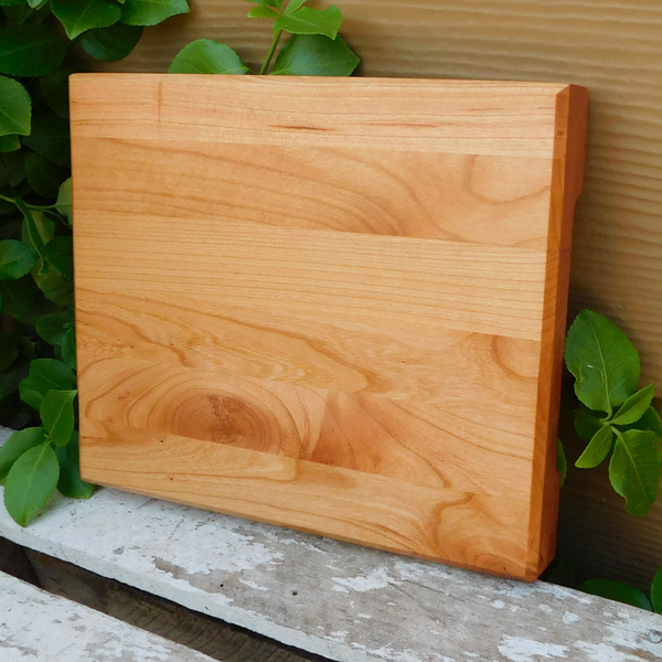 Small Cherry Wood Edge Grain Cutting Board with Beveled Edge & Hand Grooves On Sides