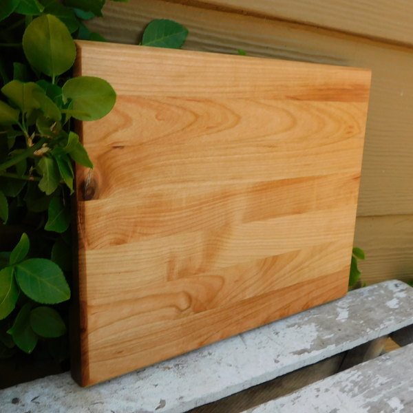 Cherry Wood Edge Grain Cutting Board with Beveled Edge & Hand Grooves On Sides