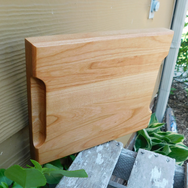 Small Cherry Wood Edge Grain Cutting Board with Beveled Edge & Hand Grooves On Sides