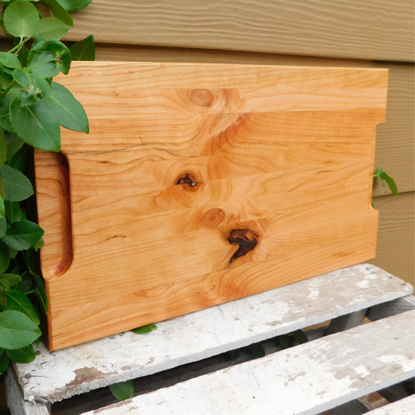 Cherry Wood Edge Grain Cutting Board with Beveled Edge & Hand Grooves On Sides