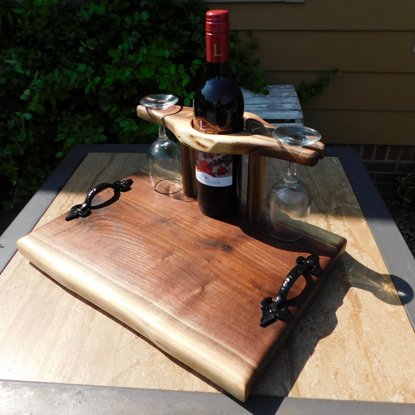 Black Walnut Wine Charcuterie Board with Wine Glasses