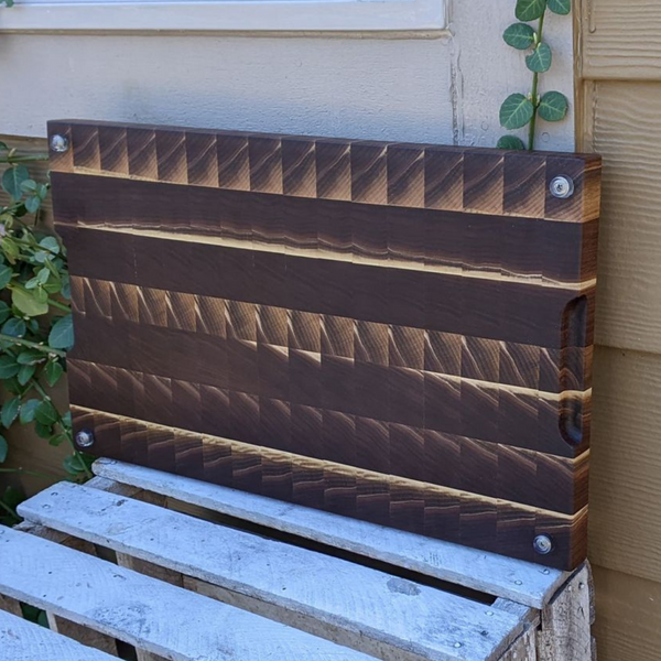 Large Black Walnut End Grain Cutting Board with Hand Grooves and Clear Rubber Grip Feet