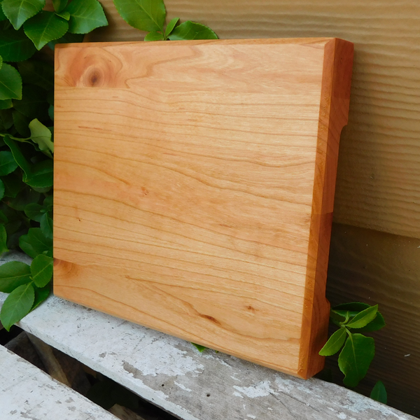 Small Cherry Wood Edge Grain Cutting Board with Beveled Edge & Hand Grooves On Sides