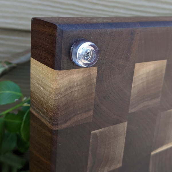Large Black Walnut End Grain Cutting Board with Built In Handles and Clear Rubber Grip Feet