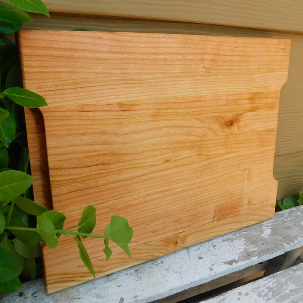 Cherry Wood Edge Grain Cutting Board with Beveled Edge & Hand Grooves On Sides