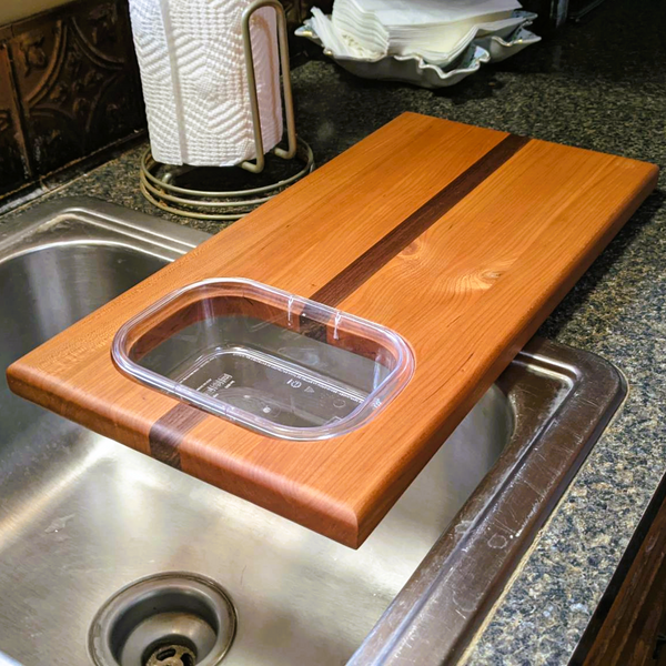 Over The Counter Cherry Wood Edge Grain Cutting Board, Includes Rubbermaid Tupperware & Clear Rubber Grip Feet