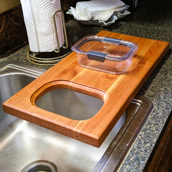 Over The Counter Cherry Wood Edge Grain Cutting Board, Includes Rubbermaid Tupperware & Clear Rubber Grip Feet