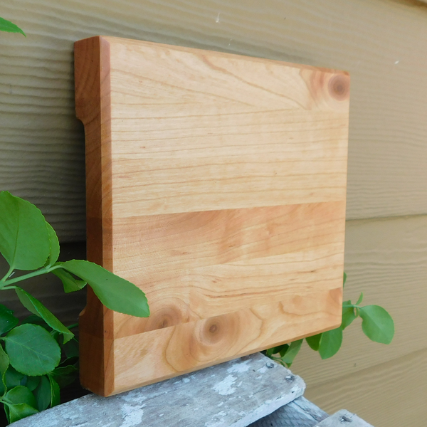 Small Cherry Wood Edge Grain Cutting Board with Beveled Edge & Hand Grooves On Sides