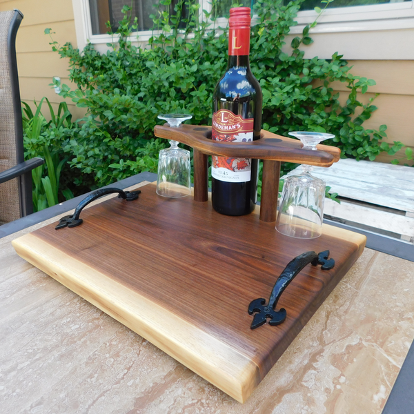 Black Walnut Wine Charcuterie Board with Wine Glasses