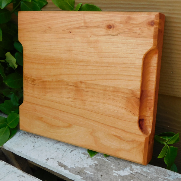 Small Cherry Wood Edge Grain Cutting Board with Beveled Edge & Hand Grooves On Sides
