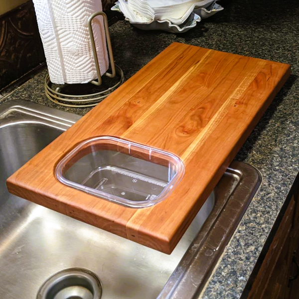 Over The Counter Cherry Wood Edge Grain Cutting Board, Includes Rubbermaid Tupperware & Clear Rubber Grip Feet