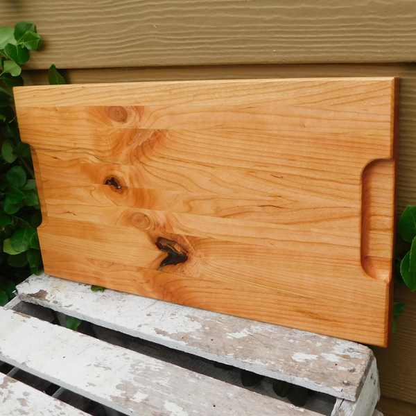 Cherry Wood Edge Grain Cutting Board with Beveled Edge & Hand Grooves On Sides