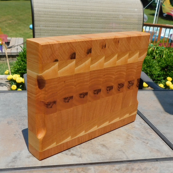Cherry Wood End Grain Cutting Board with a Beveled Edge & Hand Grooves On Sides