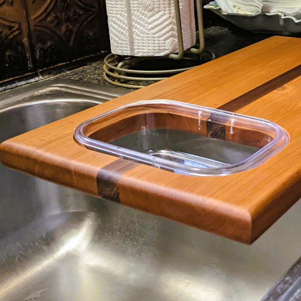 Over The Counter Cherry Wood Edge Grain Cutting Board, Includes Rubbermaid Tupperware & Clear Rubber Grip Feet
