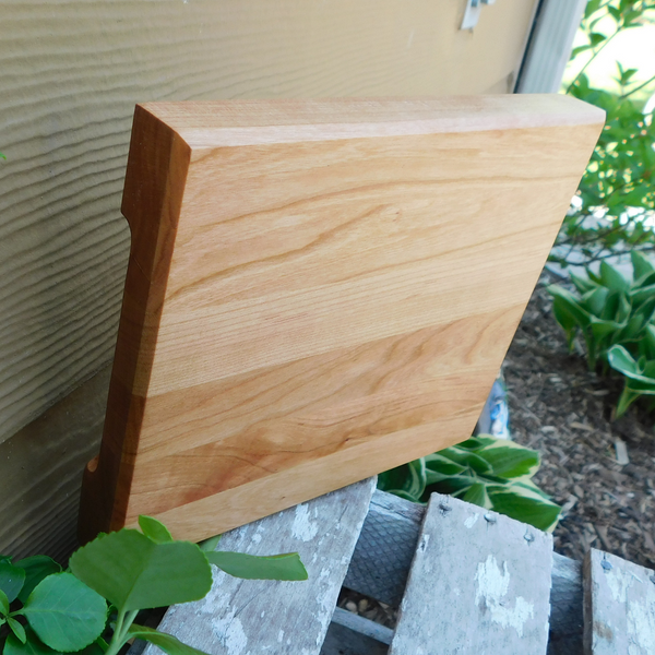 Small Cherry Wood Edge Grain Cutting Board with Beveled Edge & Hand Grooves On Sides
