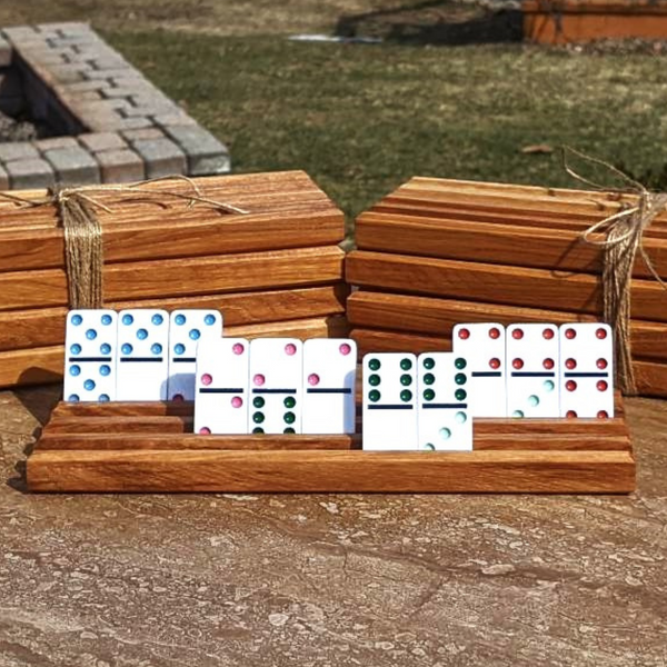ONE Individual Hickory Wood Domino Holder with 4 Angled Domino Slots