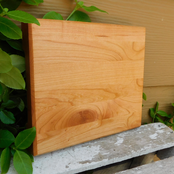 Small Cherry Wood Edge Grain Cutting Board with Beveled Edge & Hand Grooves On Sides