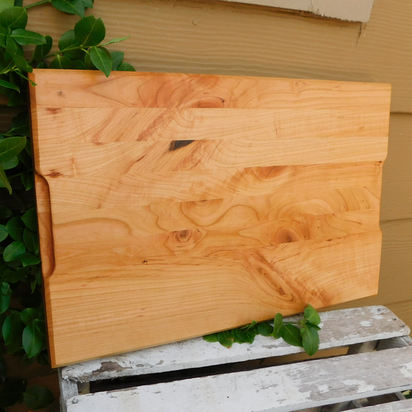 Cherry Wood Edge Grain Cutting Board with Beveled Edge & Hand Grooves On Sides