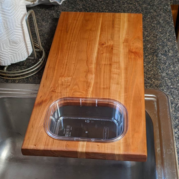 Over The Counter Cherry Wood Edge Grain Cutting Board, Includes Rubbermaid Tupperware & Clear Rubber Grip Feet