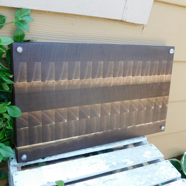 Large Black Walnut End Grain Cutting Board with Hand Grooves and Clear Rubber Grip Feet