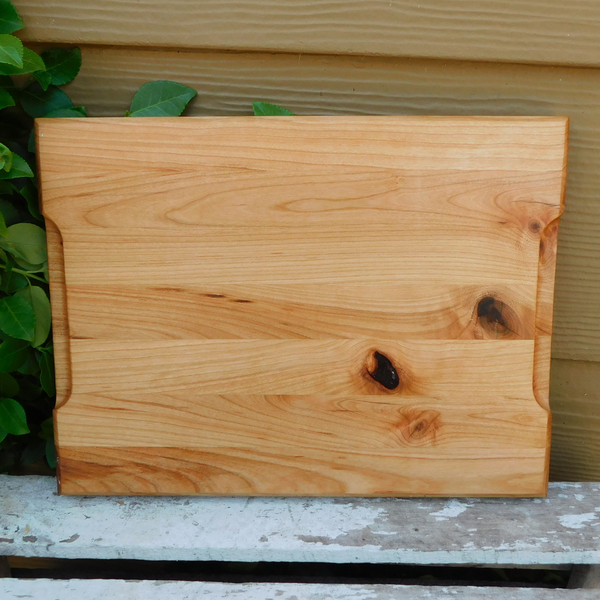 Cherry Wood Edge Grain Cutting Board with Beveled Edge & Hand Grooves On Sides